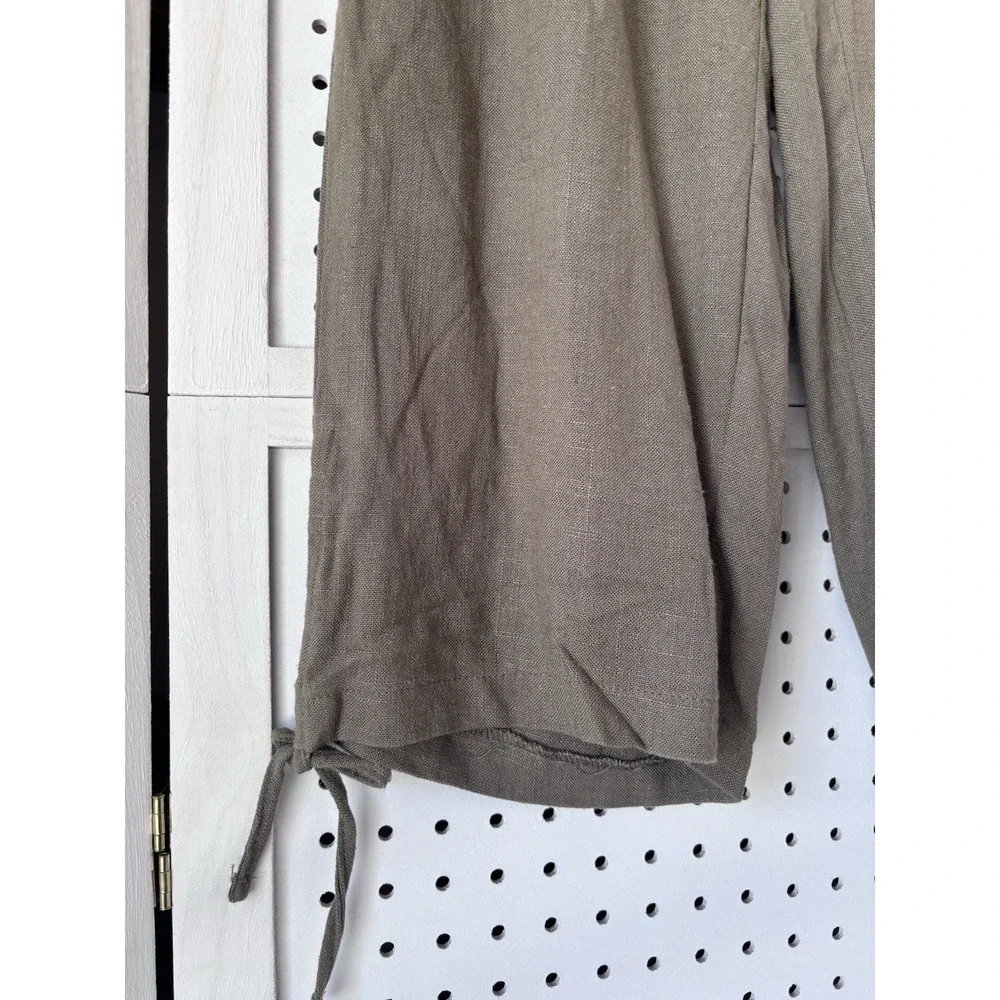 North Style Women's M Green Pull On Linen Rayon Capri Pants‎